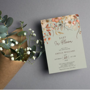 Invitation Fleur sauvage Boho Floral Sage Green Baby in Bloom