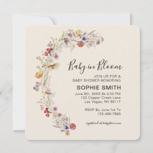 Invitation Fleur sauvage Boho Garden bébé en fleurs