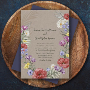 Invitation Fleur sauvage Boho Kraft & Mariage violet