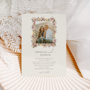 Invitation Fleur sauvage Boho   Mariage de cadre photo beige