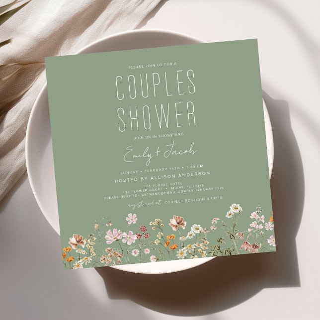 Invitation Fleur sauvage Boho moderne Couples Douche élégant (Créateur téléchargé)