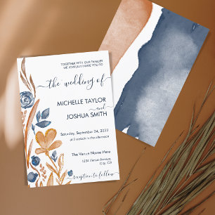 Invitation Fleur sauvage Boho moderne Terracotta Marine Bleu