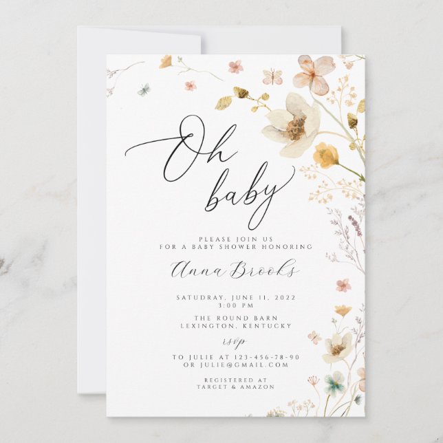 Invitation Fleur sauvage boho Oh Baby baby shower (Devant)