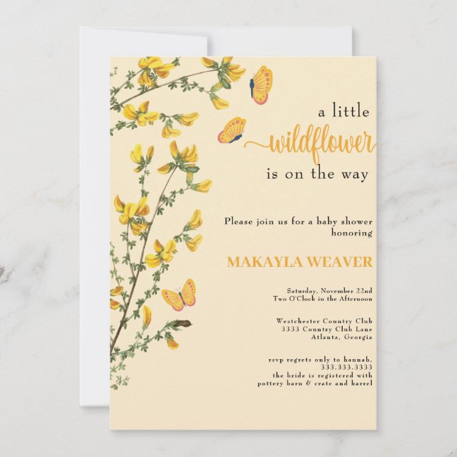 Invitation Fleur sauvage Boho papillons Baby shower (Devant)