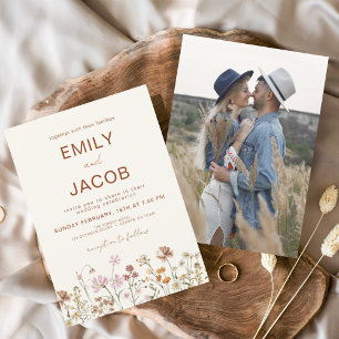 Invitation Fleur sauvage Boho Photo Terracotta Mariage