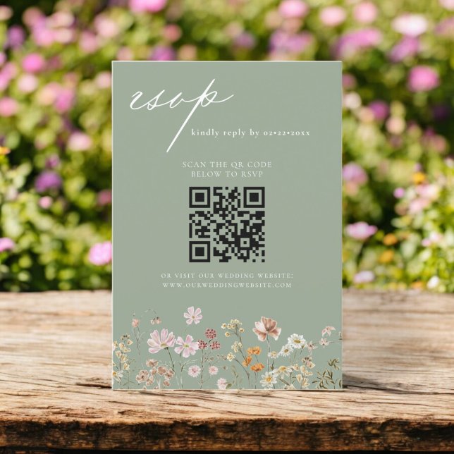 Invitation Fleur sauvage Boho QR Code Mariage RSVP (Créateur téléchargé)