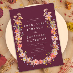 Invitation Fleur sauvage Boho Romantique Bourgogne Mariage de