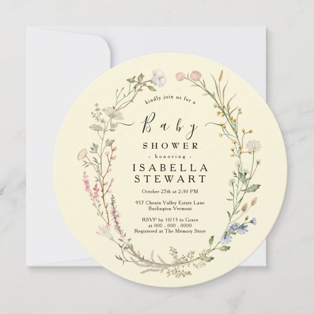 Invitation Fleur sauvage Boho Rustique Baby shower Super mode (Devant)