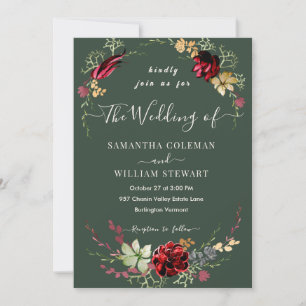 Invitation Fleur sauvage Boho rustique Élégant Mariage vert f