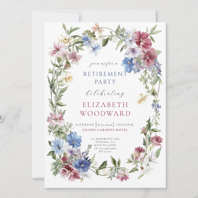 Invitation Fleur sauvage Boho Watercolor Wreath RetiParty (Devant)