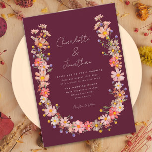 Invitation Fleur sauvage Boho Wreath Bourgogne Mariage de aut