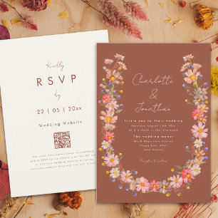 Invitation Fleur sauvage Boho Wreath Burn Orange Mariage de a