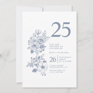 Invitation Fleur sauvage botanique Dusty Blue 25e anniversair