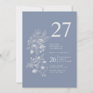 Invitation Fleur sauvage botanique Dusty Blue 27e anniversair