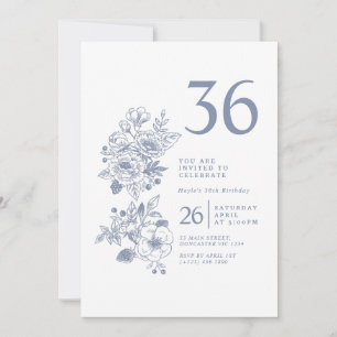 Invitation Fleur sauvage botanique Dusty Blue 36e anniversair