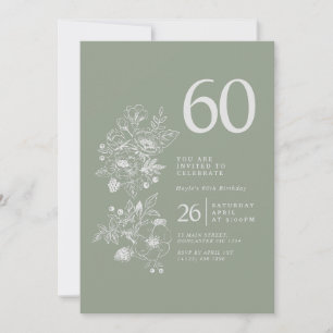 Invitation Fleur sauvage botanique Dusty Blue 60e anniversair