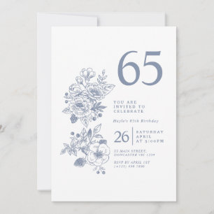 Invitation Fleur sauvage botanique Dusty Blue 65e anniversair