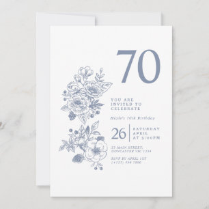 Invitation Fleur sauvage botanique Dusty Blue 70e anniversair