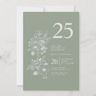Invitation Fleur sauvage botanique Sage Green 25e anniversair