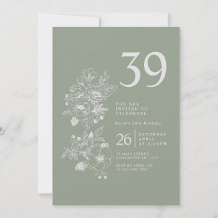 Invitation Fleur sauvage botanique Sage Green 39e anniversair