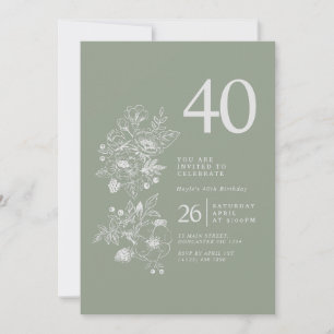 Invitation Fleur sauvage botanique Sage Green 40e anniversair