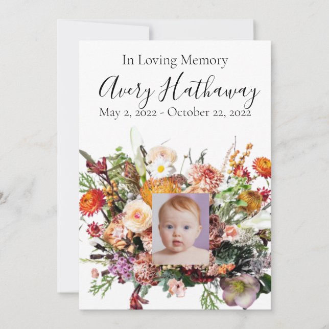 Invitation Fleur sauvage Bouquet Photo Funeral Memorial Progr (Devant)