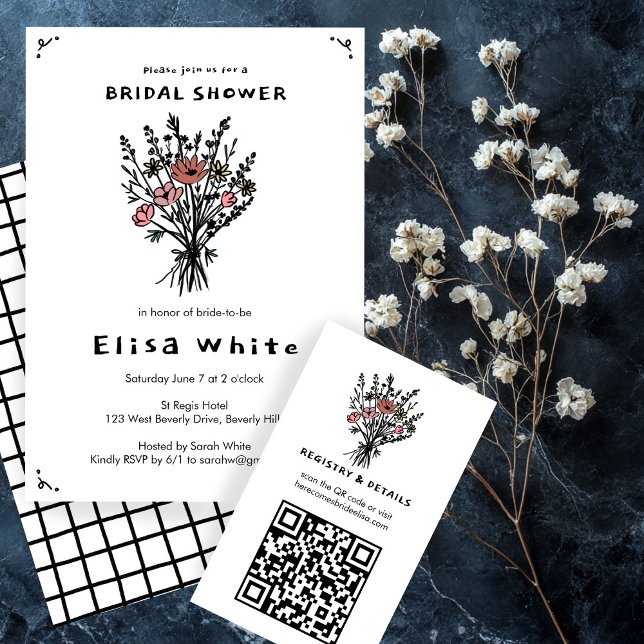 Invitation Fleur sauvage Bouquet Rustique Whimsical Fête des  (Wildflower Bouquet Rustic Whimsical Bridal Shower Invitation
)