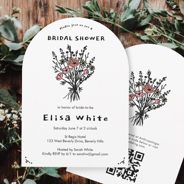 Invitation Fleur sauvage Bouquet Rustique Whimsical QR Arc nu (Wildflower Bouquet Rustic Whimsical QR Bridal Arch Invitation
)