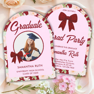 Invitation Fleur sauvage Bourgogne Gingham Nœud Photo Remise
