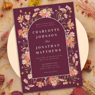 Invitation Fleur Sauvage Bourgogne Orange Brûlé Mariage d'Aut