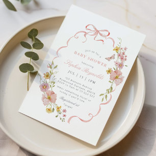 Invitation Fleur sauvage Bow frame Baby shower rose