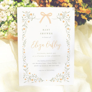 Invitation Fleur sauvage & Bow Jaune Elégant Baby shower de j