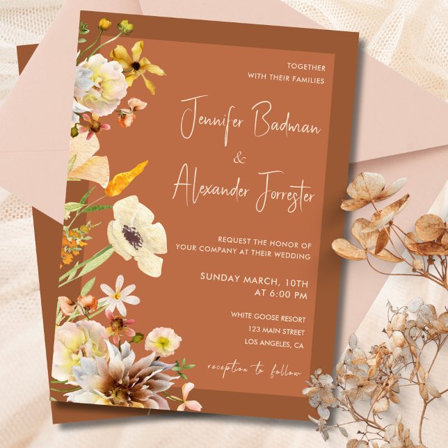 Invitation Fleur sauvage brûlé Orange rouille Mariage en terr (Créateur téléchargé)