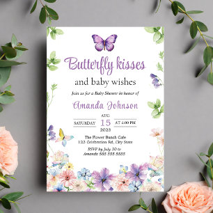 Invitation Fleur sauvage Butterfly Girl Baby shower Invitatio