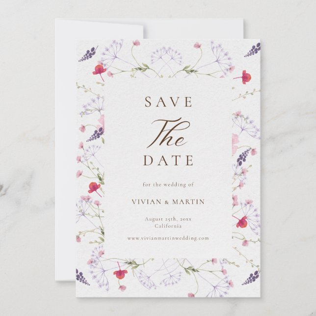 Invitation Fleur sauvage Calligraphie Cream Wedding Enregistr (Devant)