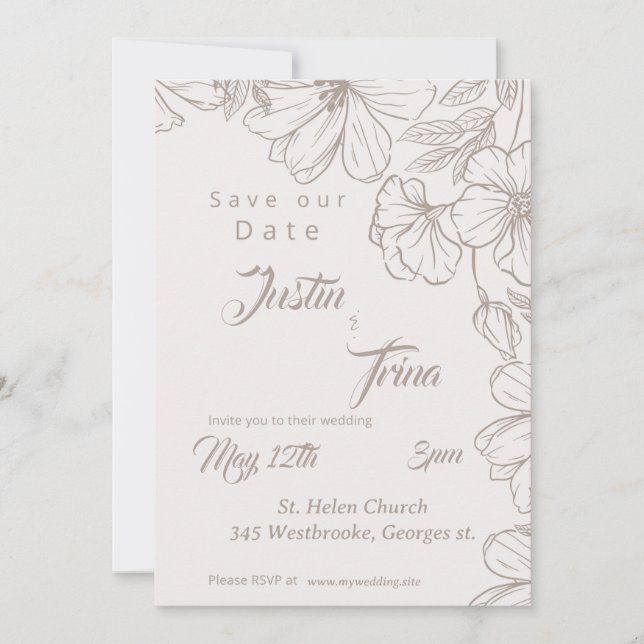 Invitation fleur sauvage Calligraphie simple Enregistrer la d (Devant)