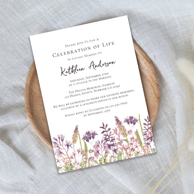 Invitation Fleur sauvage Célébration de la vie funéraire (Créateur téléchargé)