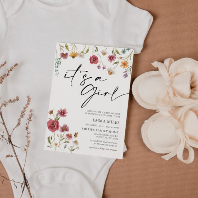 Invitation Fleur sauvage C'est une fille Baby shower Invitati (Créateur téléchargé)
