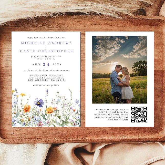 Invitation Fleur sauvage Champ QR Code Mariage Photo (Créateur téléchargé)