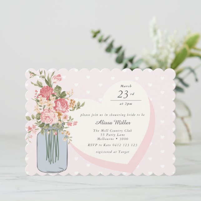 Invitation Fleur sauvage chic Mason Jar Blush Fête des mariée (Debout devant)