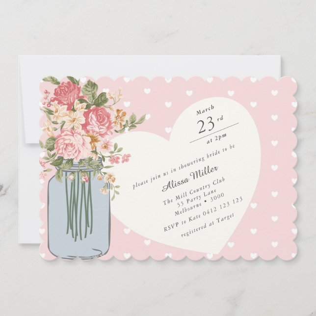Invitation Fleur sauvage chic Mason Jar Blush Fête des mariée (Devant)