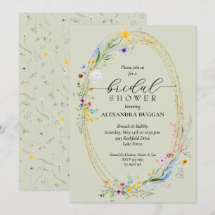 Invitation Fleur sauvage Chic Wreath Sage Fête des mariées ve