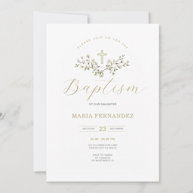 Invitation fleur sauvage Christening (Devant)