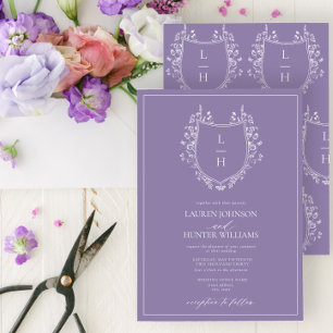 Invitation Fleur sauvage classique Monogram Crest Mariage