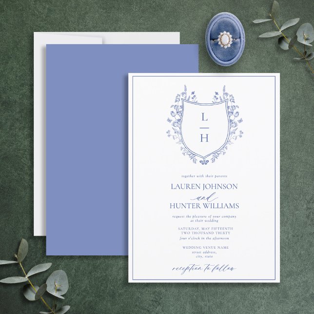 Invitation Fleur sauvage classique Monogram Crest Mariage (Créateur téléchargé)