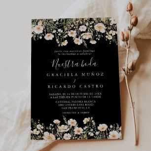 Invitation Fleur sauvage classique Noir Nuestra Boda Mariage