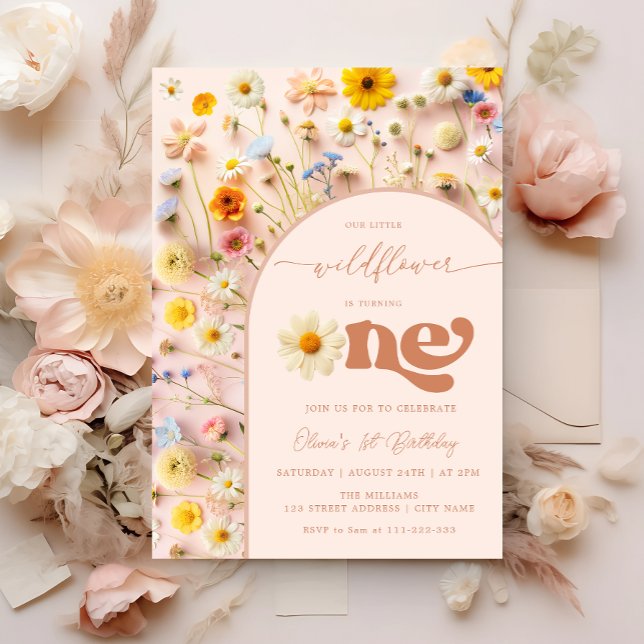 Invitation Fleur sauvage coloré 1er anniversaire (Créateur téléchargé)