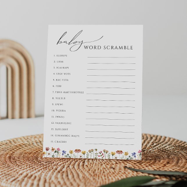 Invitation Fleur sauvage coloré Bébé Mot Scramble Card (Créateur téléchargé)