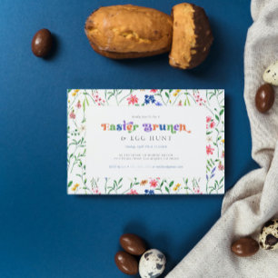 Invitation Fleur sauvage coloré Brunch de Pâques et chasse au