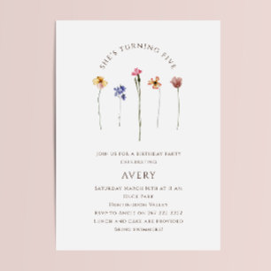 Invitation Fleur sauvage coloré Cinquième fête d'anniversaire
